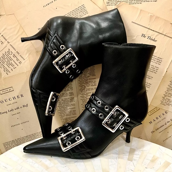 Free People Jeffrey Campbell Deja Vu Buckle Boot Black Leather Silver